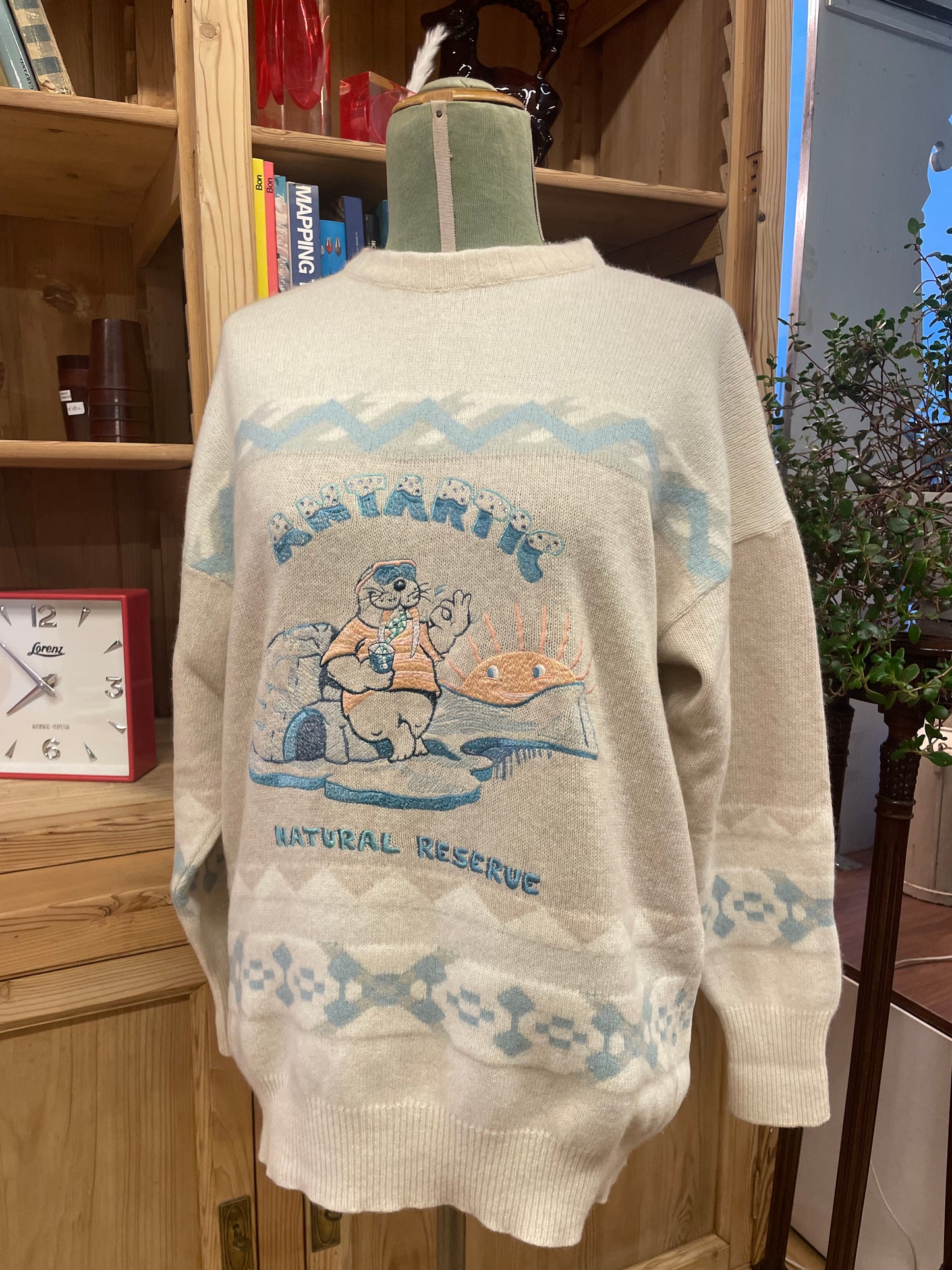 Maglione in lana anni 90 con ricamo "Antartic"