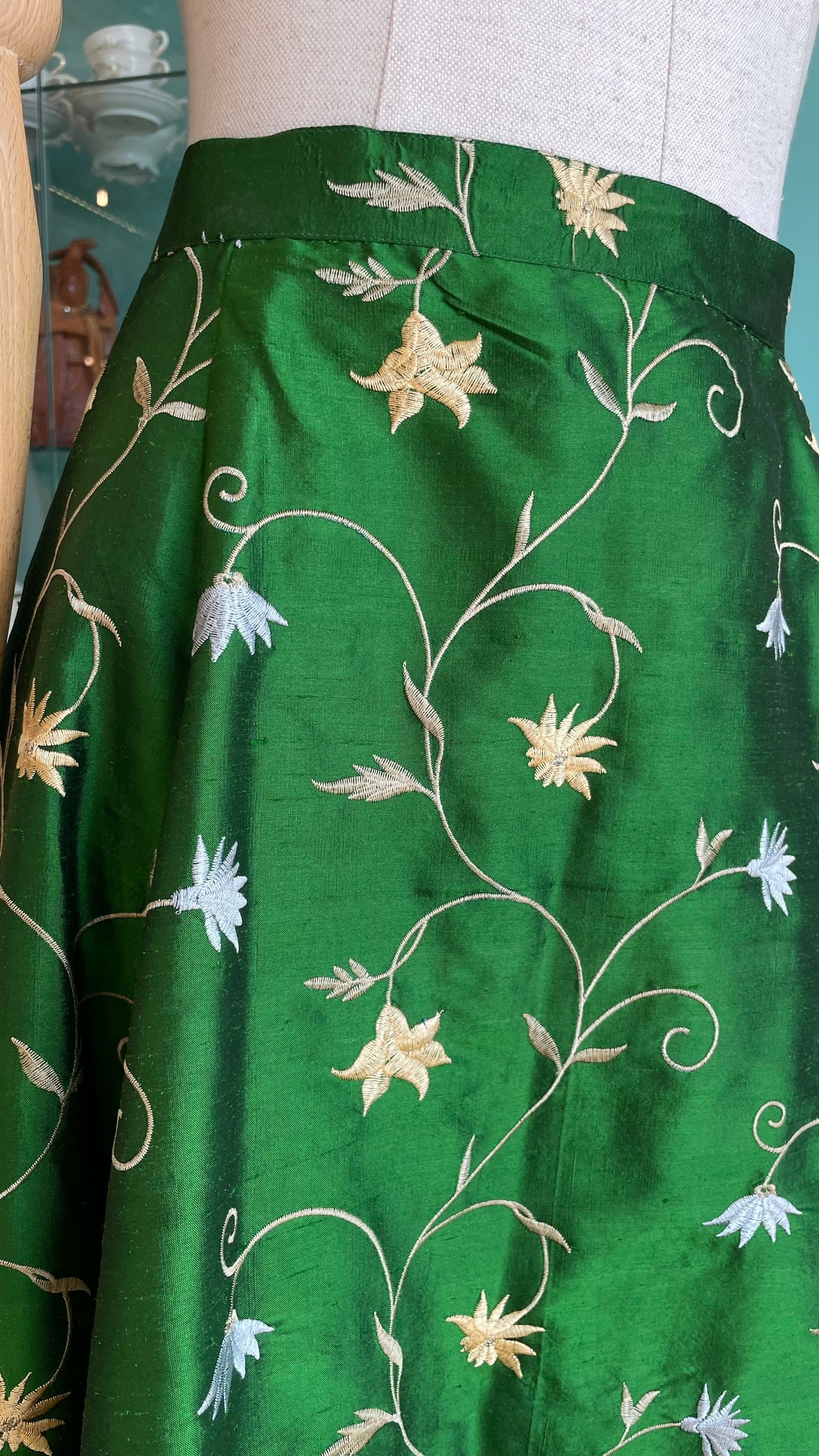 Gonna vintage in shantung verde sartoriale - tg.46/48