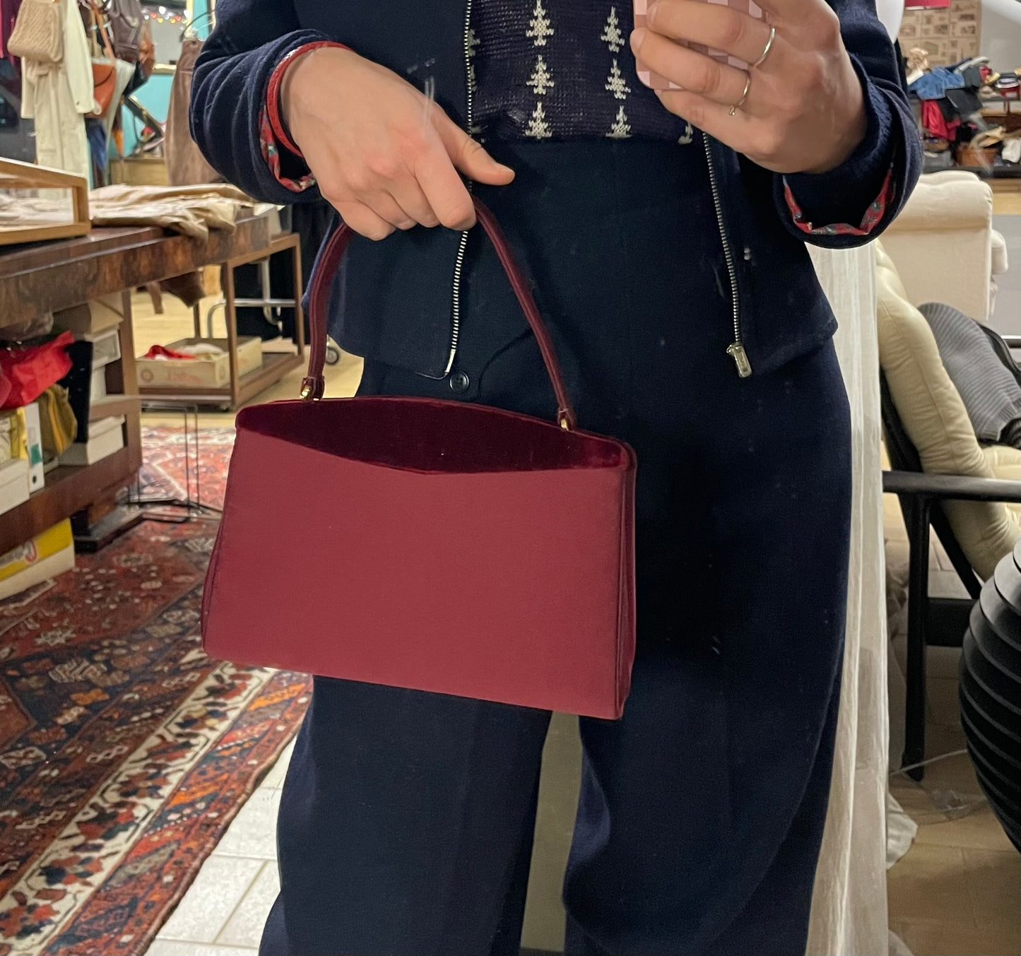 Borsetta fine anni 50 in seta e velluto col.bordeaux