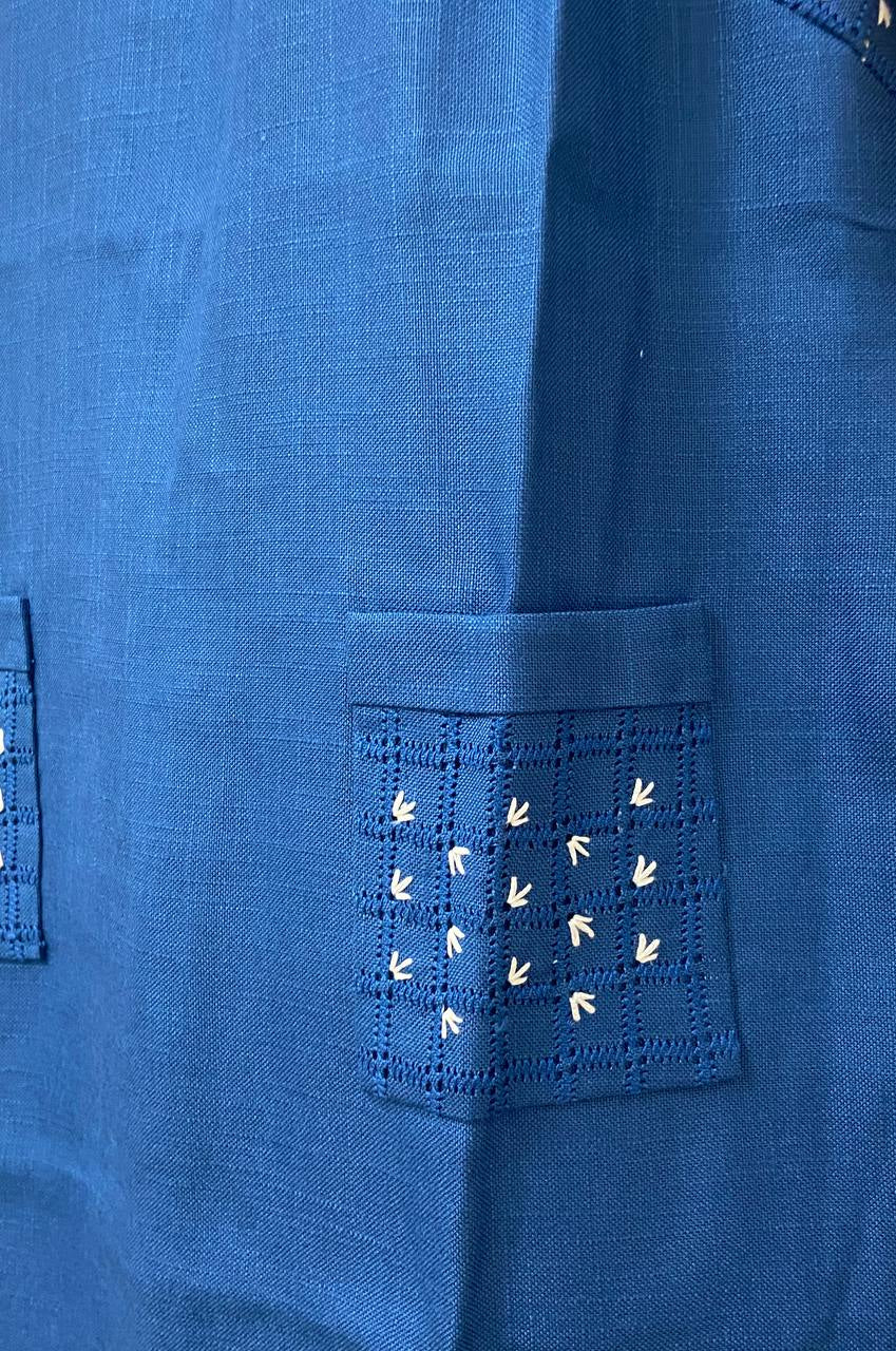 Abito sartoriale smanicato in lino - ricamato a mano - anni 60