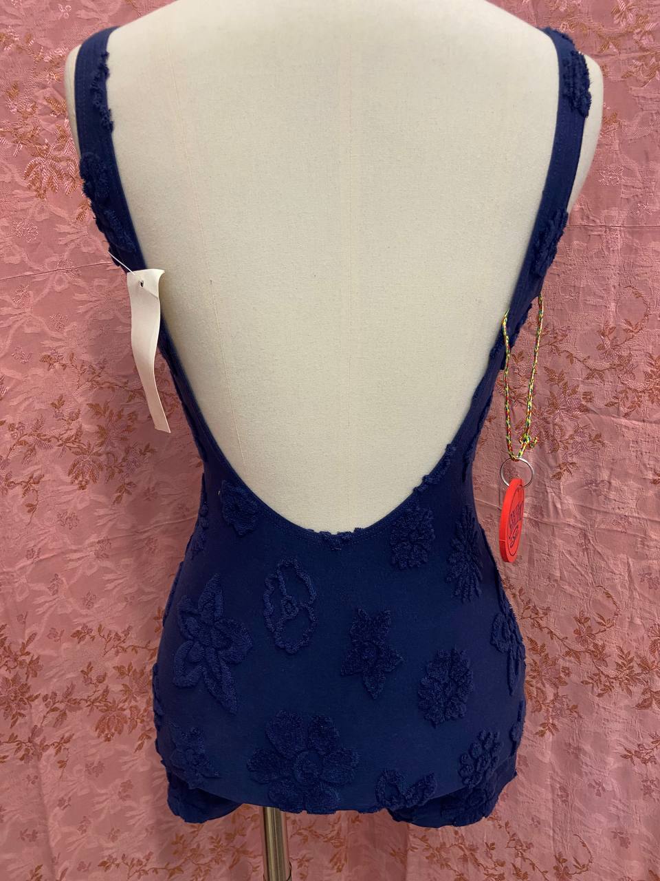 Costume intero in cotone blu con pantaloncino, linea "South Pacific" di Silvy - deadstock