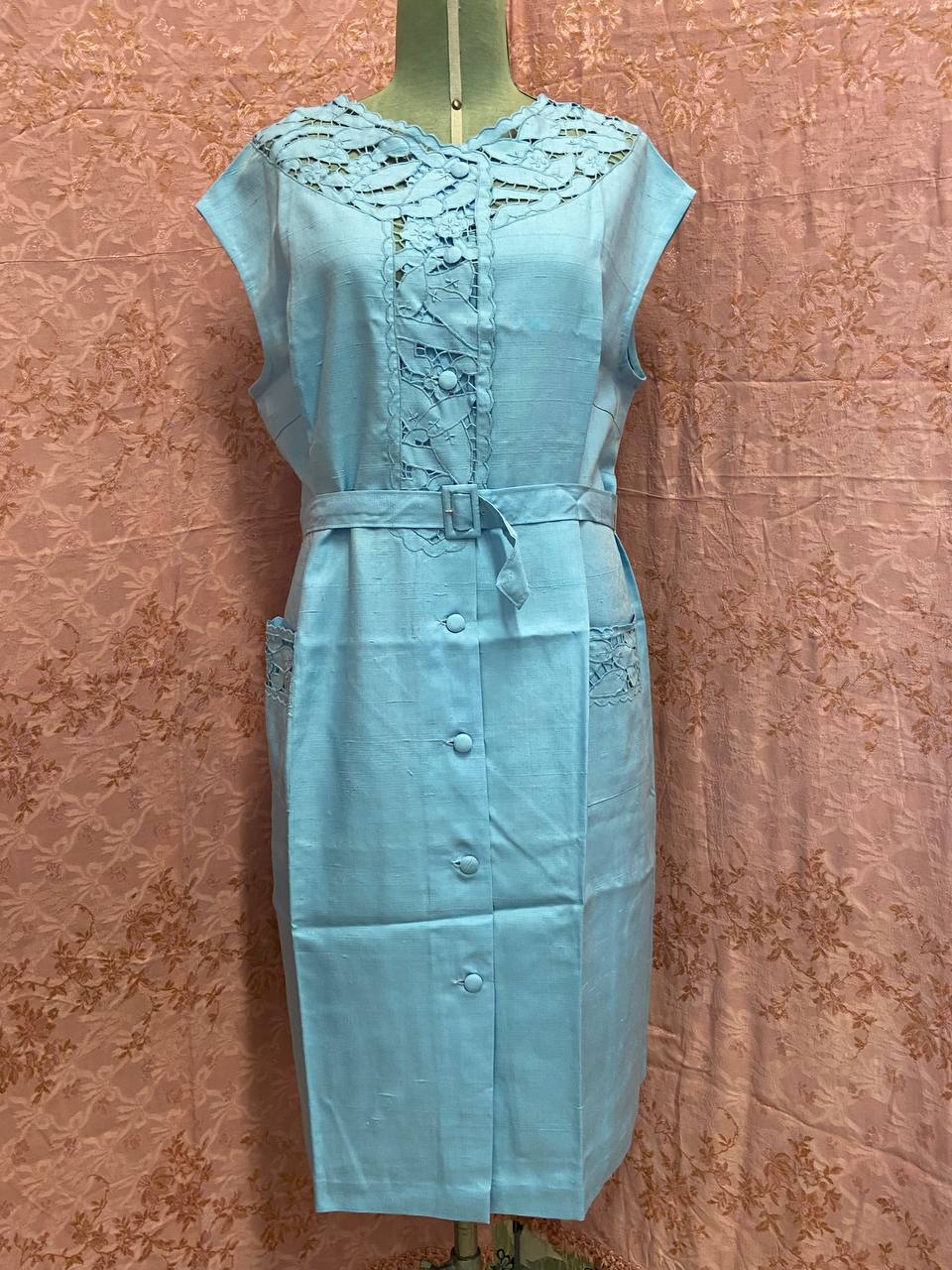 Prezioso abito anni 60 in shantung di seta - deadstock tg 58