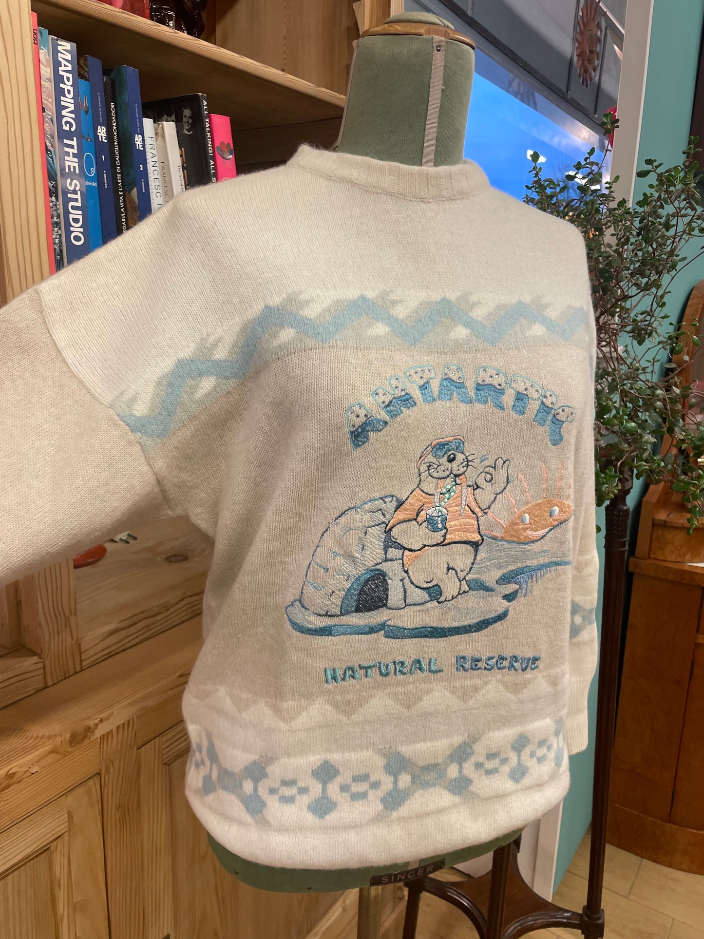 Maglione in lana anni 90 con ricamo "Antartic"