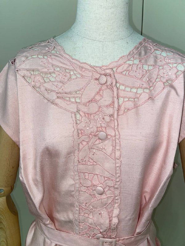 Scamiciato rosa in shantung di seta. tg. 58, deadstock