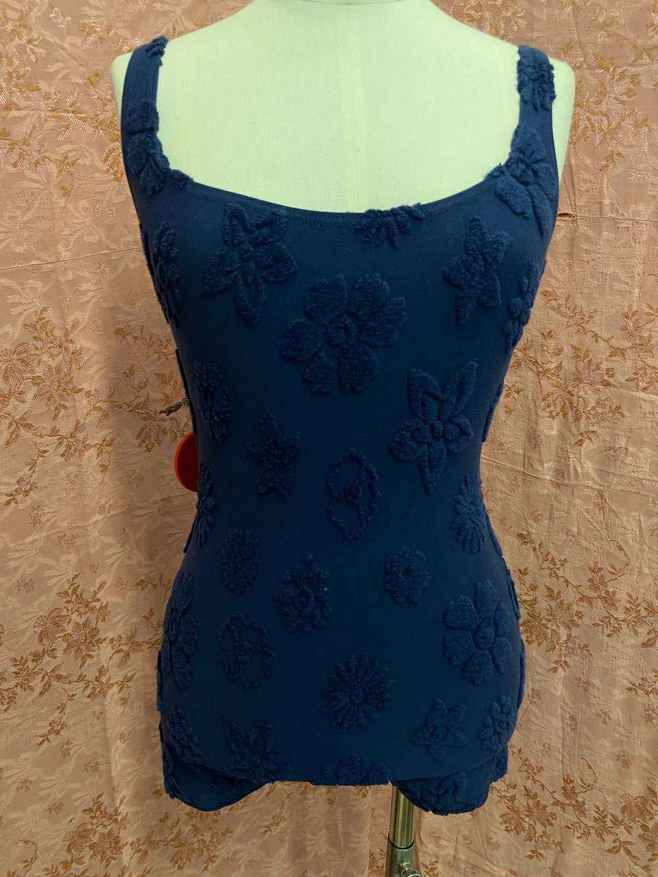 Costume intero in cotone blu con pantaloncino, linea "South Pacific" di Silvy - deadstock