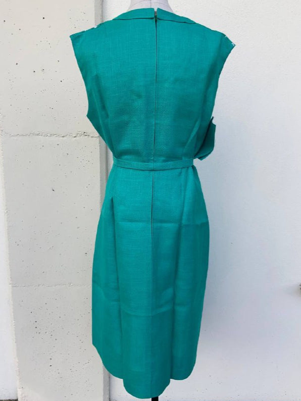 Abito sartoriale in lino smanicato - ricamato a mano - anni 60
