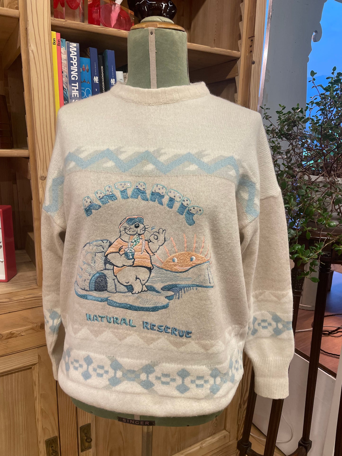 Maglione in lana anni 90 con ricamo "Antartic"