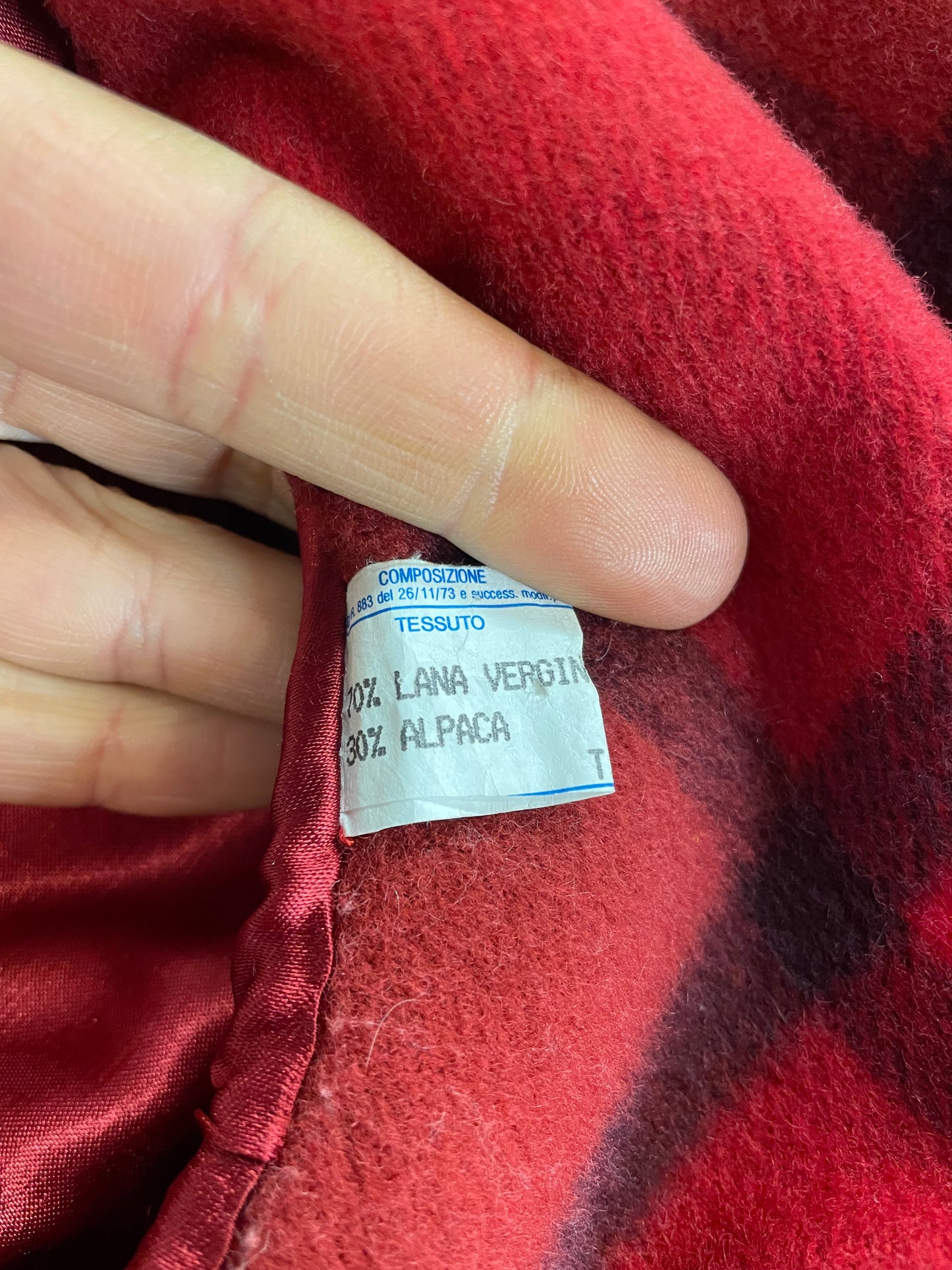 Cappotto anni 80 in pura lana vergine con fantasia a grandi quadrati rossi