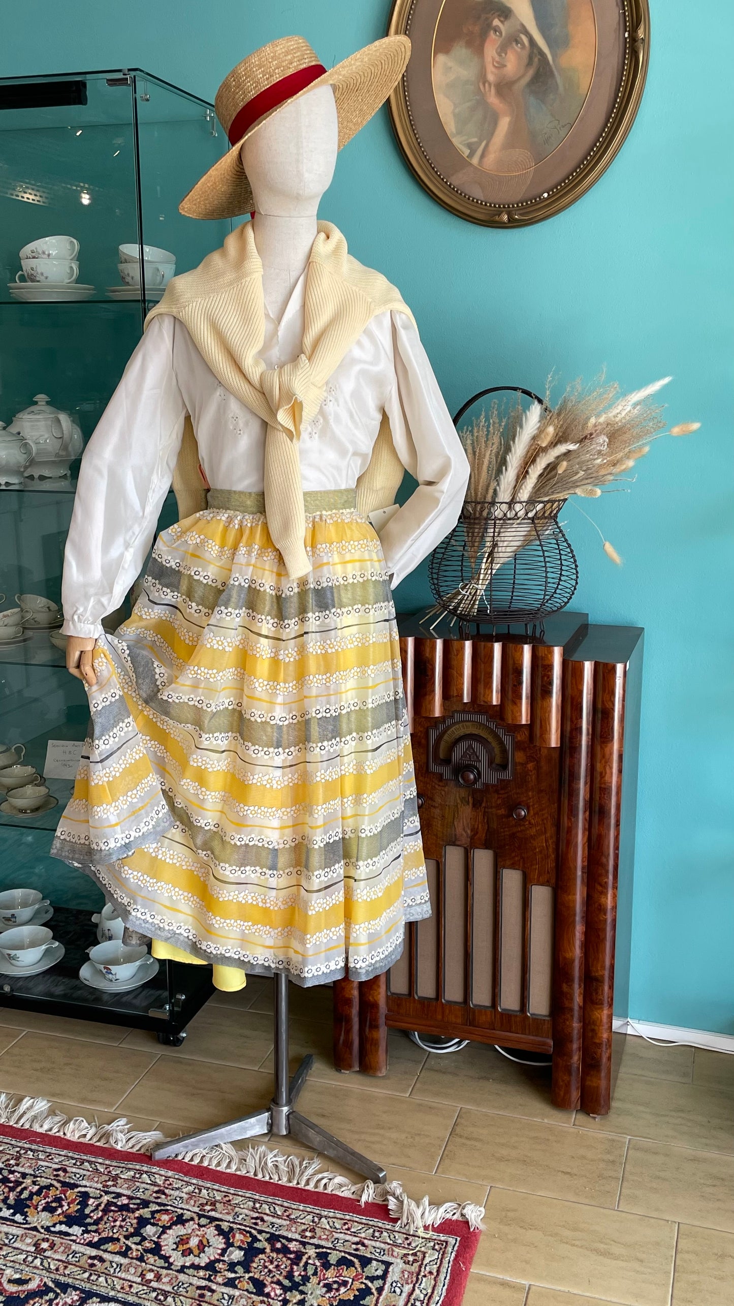 Gonna anni 70 in tulle a strisce gialle