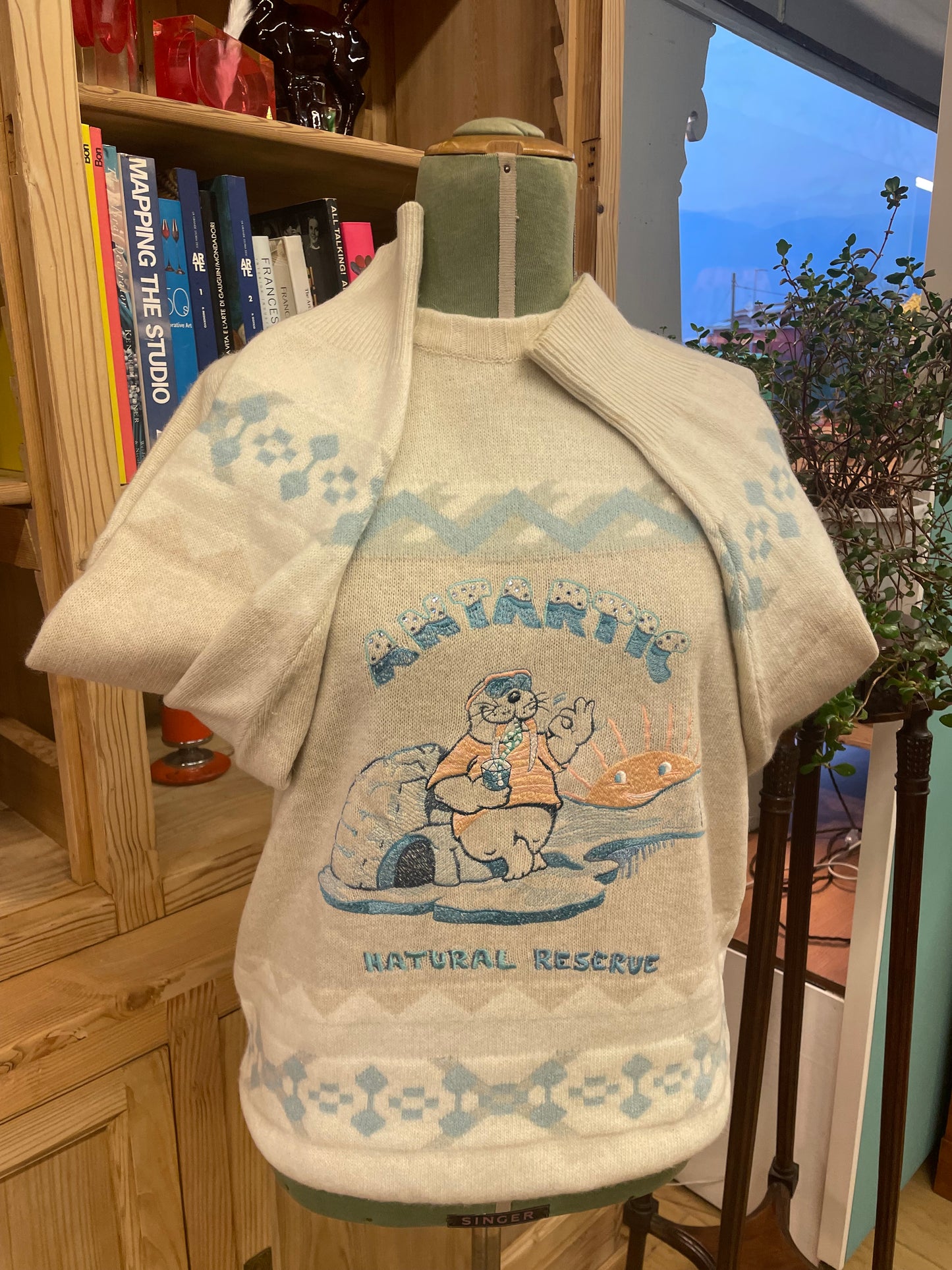 Maglione in lana anni 90 con ricamo "Antartic"