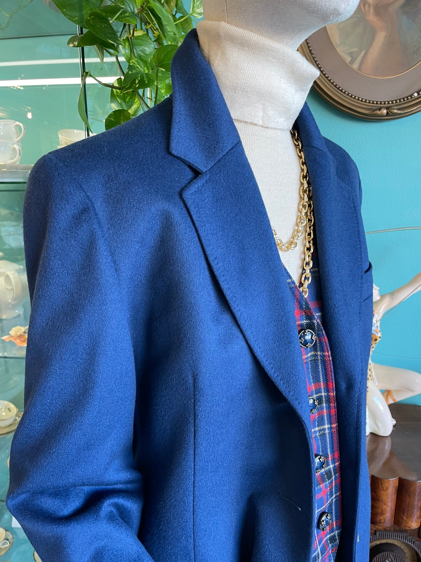 Completo 3 pezzi in pura lana vergine blu e scozzese - anni 90 - Made in Italy.