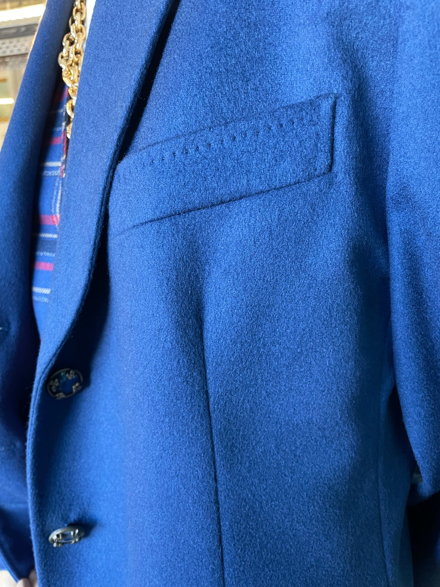 Completo 3 pezzi in pura lana vergine blu e scozzese - anni 90 - Made in Italy.