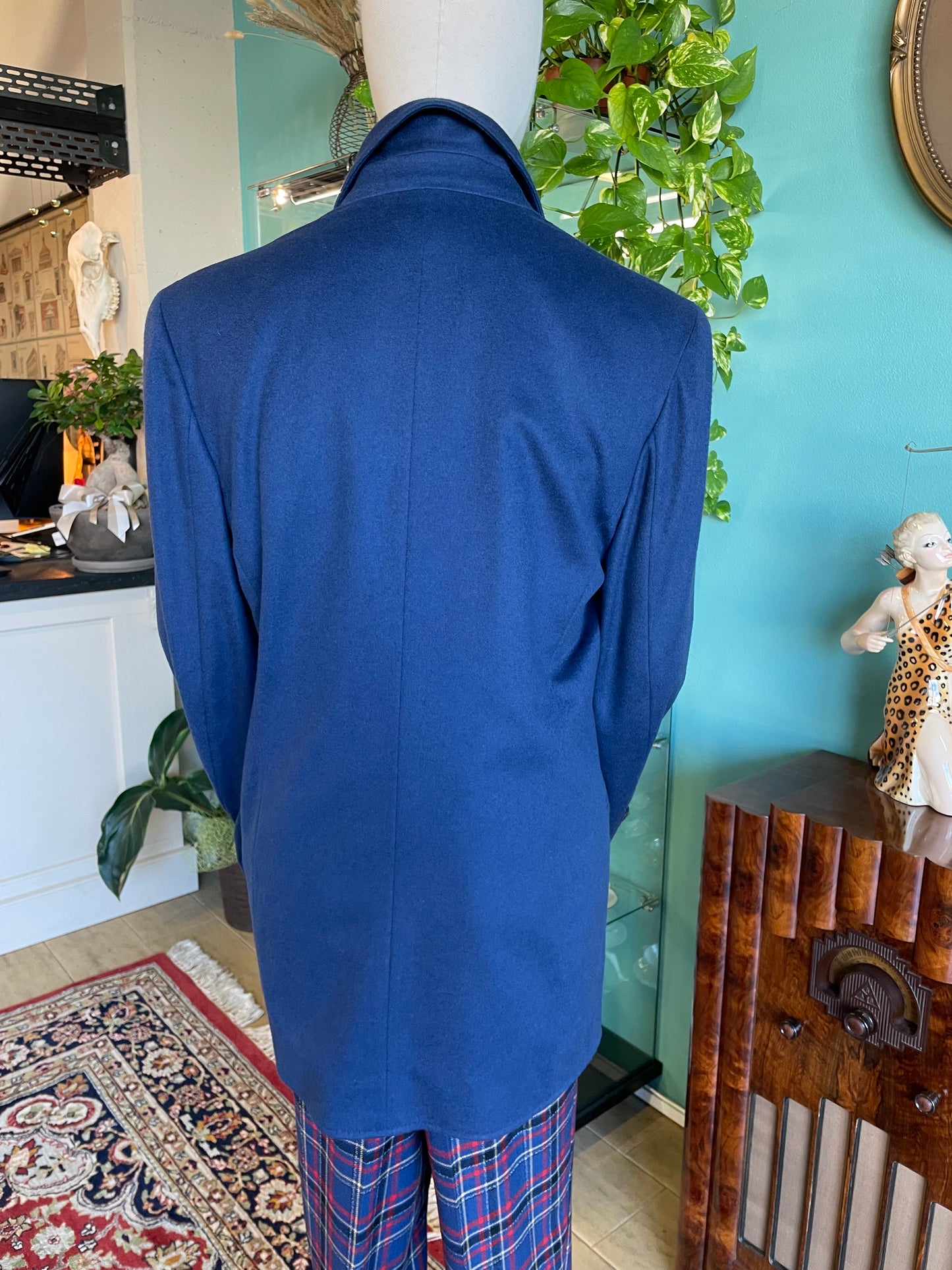 Completo 3 pezzi in pura lana vergine blu e scozzese - anni 90 - Made in Italy.