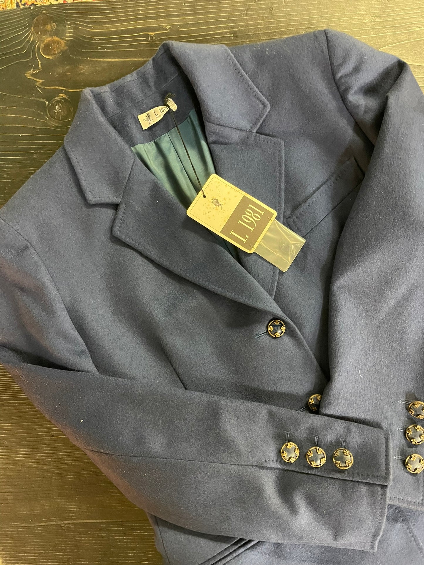 Completo 3 pezzi in pura lana vergine blu e scozzese - anni 90 - Made in Italy.