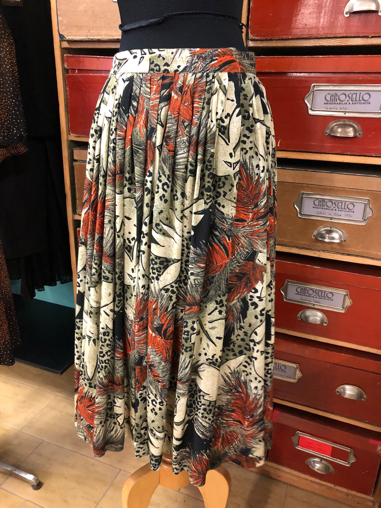 Gonna stampa tropical e leopardo anni 80