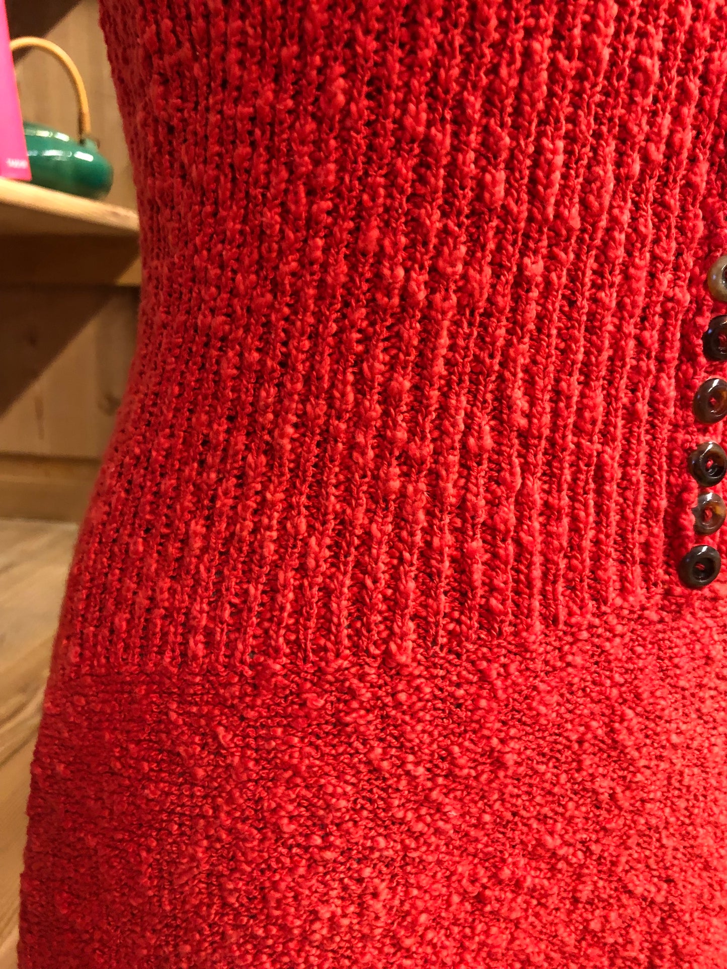 Abitino anni 60/70 in maglia bouclè color rosso ciliegia