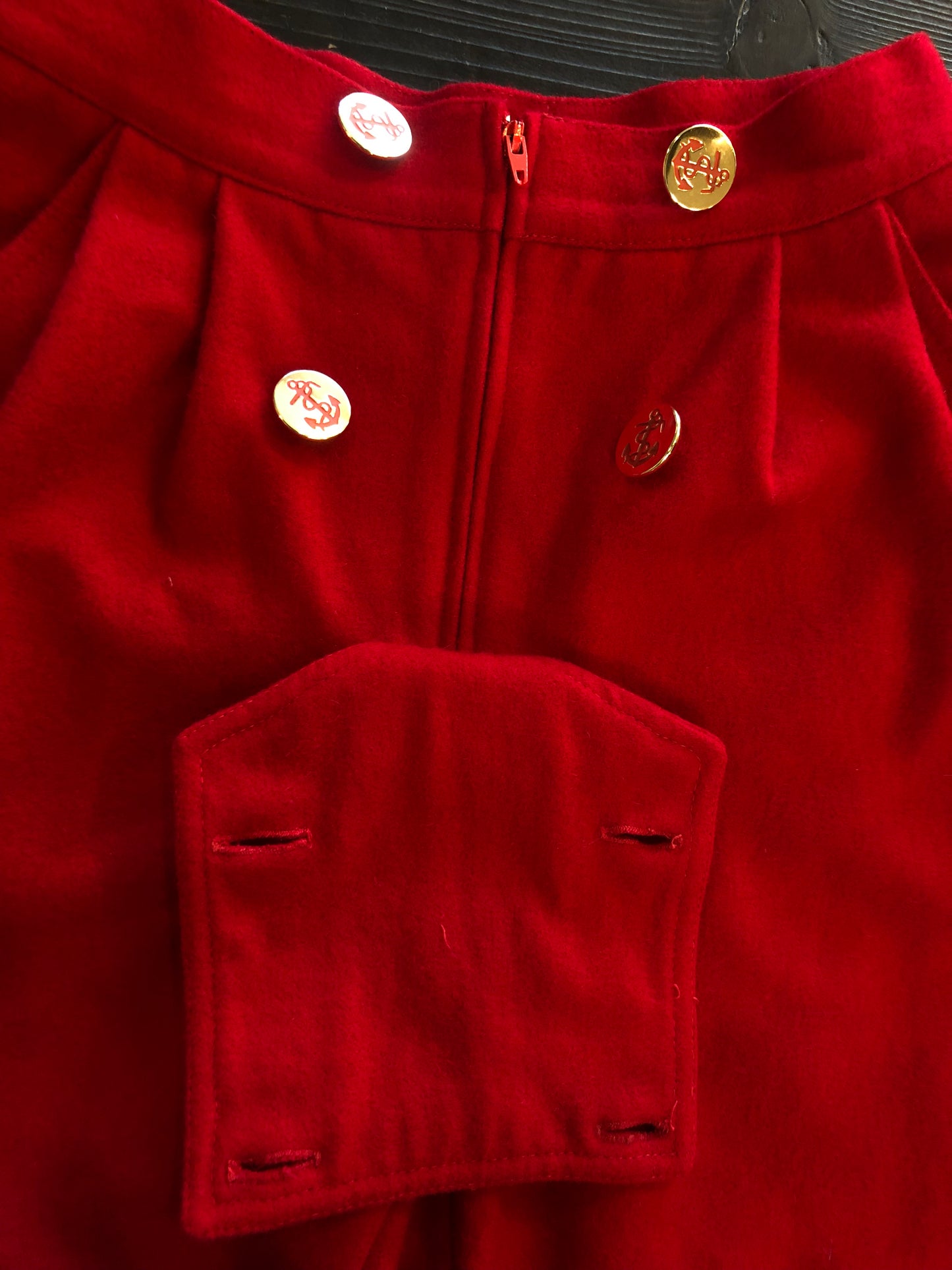 Pantaloni anni 80 in lana con chiusura alla marinara e bottoni con ancora