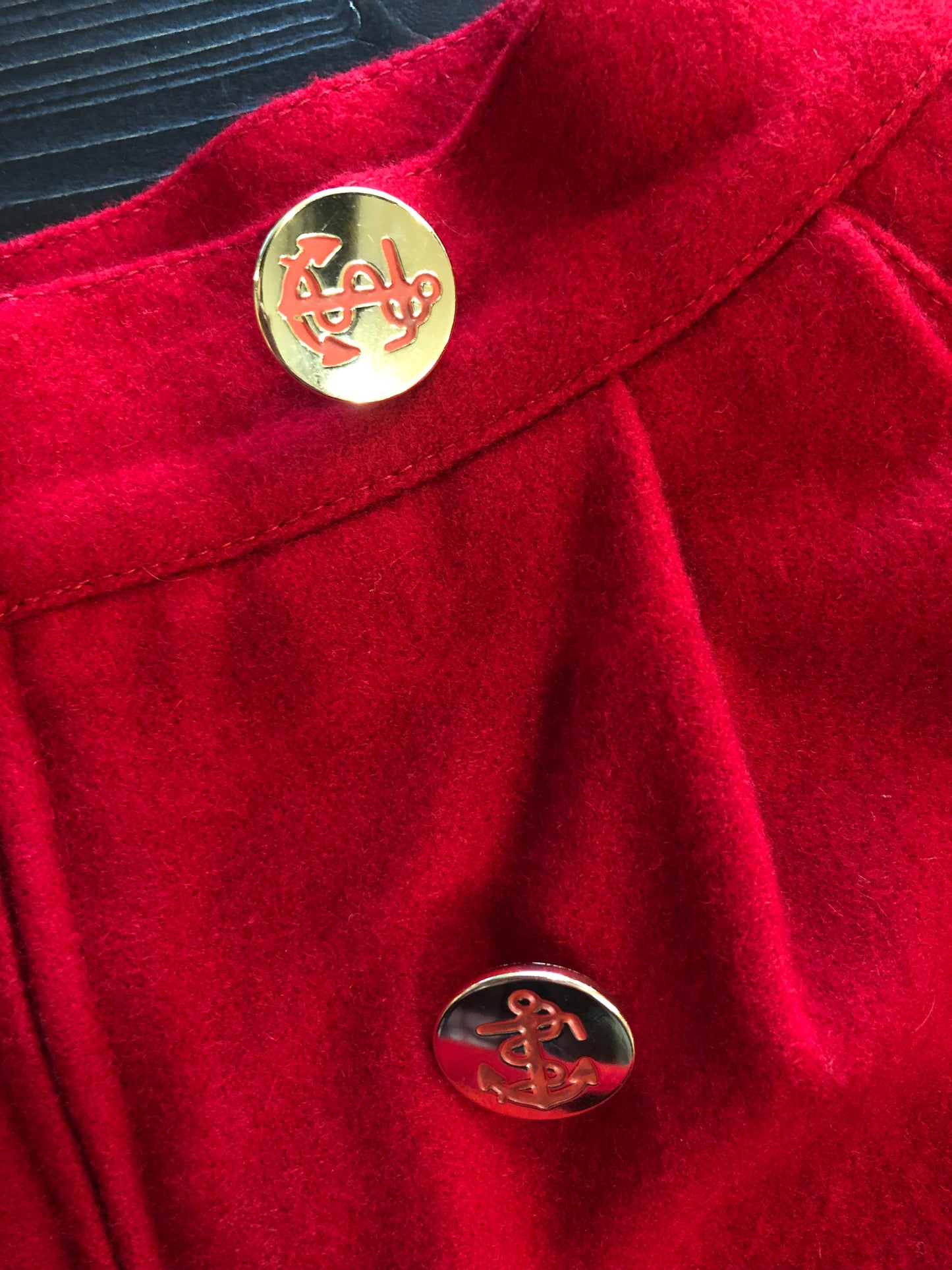 Pantaloni anni 80 in lana con chiusura alla marinara e bottoni con ancora