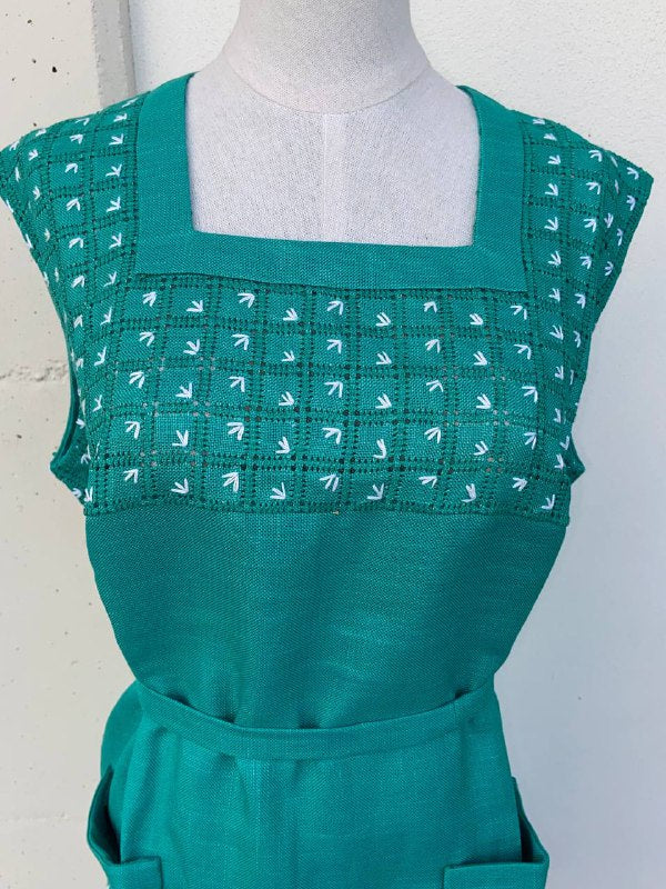 Abito sartoriale in lino smanicato - ricamato a mano - anni 60