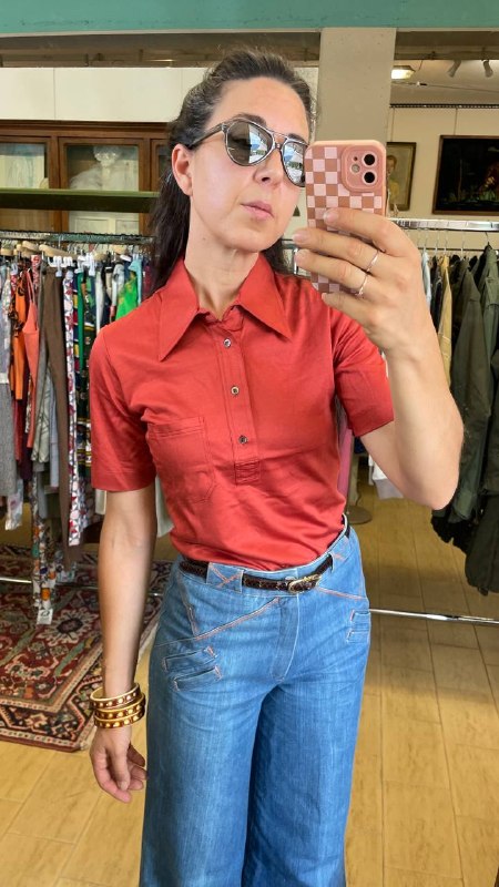 Polo vintage shirt deadstock anni '70 unisex tinta ruggine