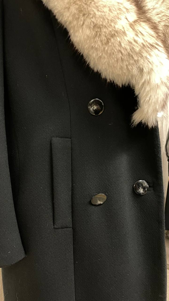 Cappotto vintage sartoriale doppiopetto in crepe con collo in volpe - tg.44/46