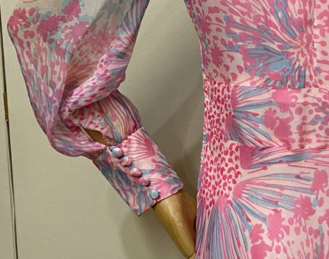 Abito sartoriale in seta pura anni '60 floreale - tg.40