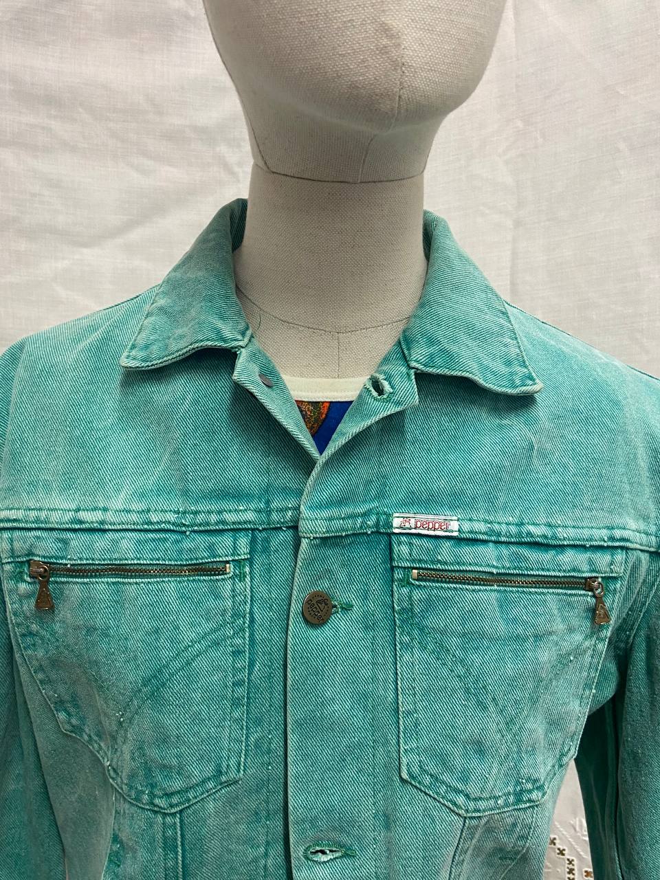 Giacca in denim verdeacqua Pepper - Made in Italy 80s