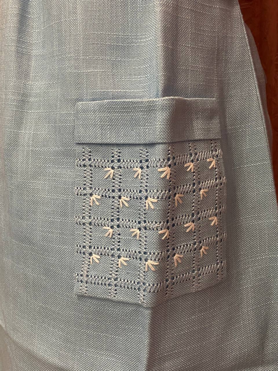 Abito smanicato in lino sartoriale - ricamato a mano - anni 60