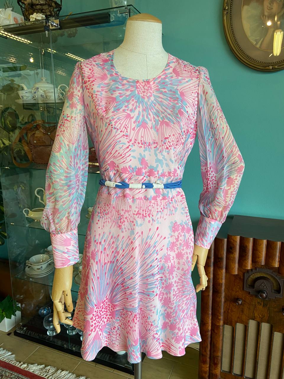 Abito sartoriale in seta pura anni '60 floreale - tg.40