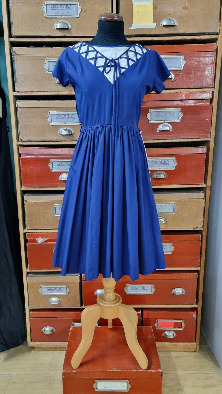 Abito inglese anni 50 blu "Rhona Roy"
