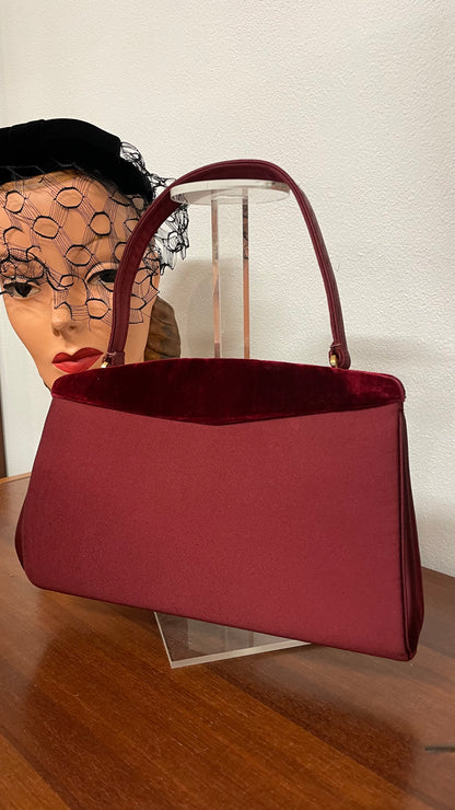 Borsetta fine anni 50 in seta e velluto col.bordeaux