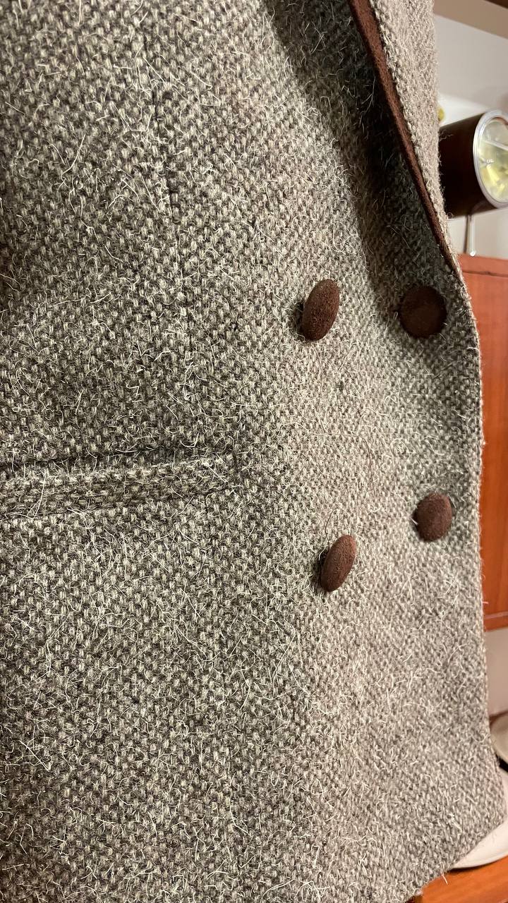 Blazer anni 80 strutturato doppiopetto in lana con dettagli in pelle - tg. 44