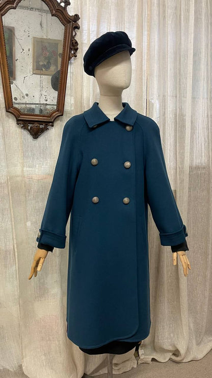 Cappotto anni 80 in pura lana vergine col.ottanio - tg.42/44