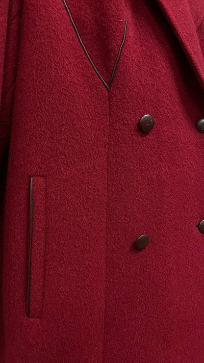 Cappotto doppiopetto anni 80 in lana borgogna - tg.44/46