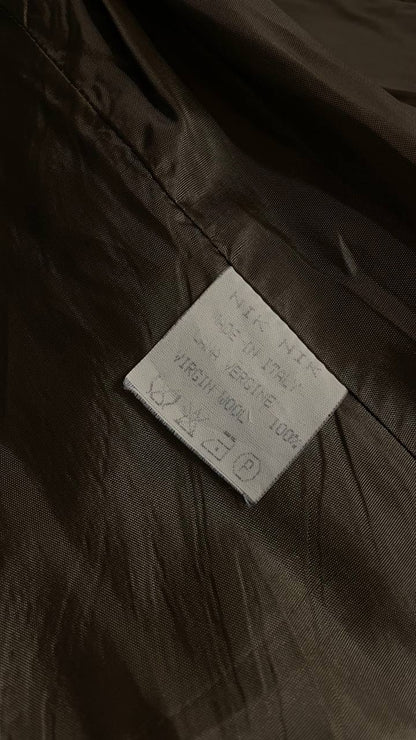 Blazer anni 80 strutturato doppiopetto in lana con dettagli in pelle - tg. 44