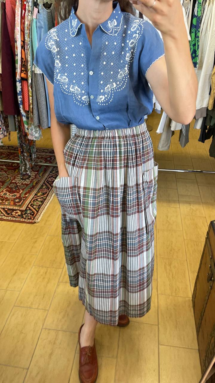 Gonna tartan estiva anni 80 in cotone - vita elastica
