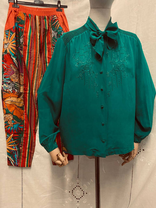 Blusa Fiorella Rubino in seta - 80s