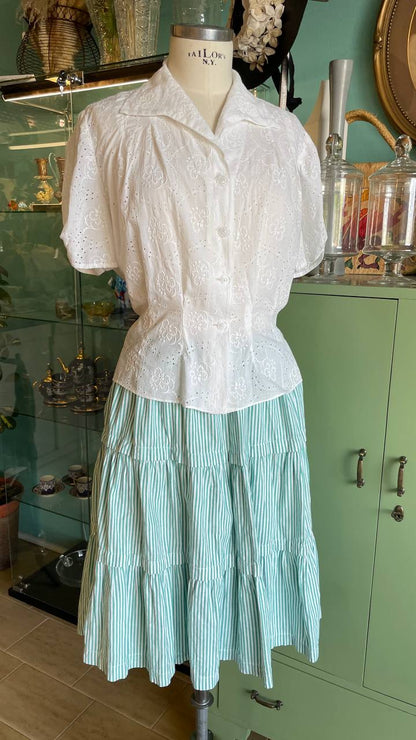 Camicetta anni 40 in cotone con ricamo Sangallo - tg.L/XL