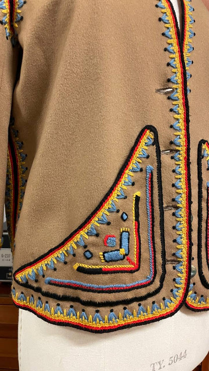 Giacchino folk anni 70 in panno di lana stile messicano - tg.M/L