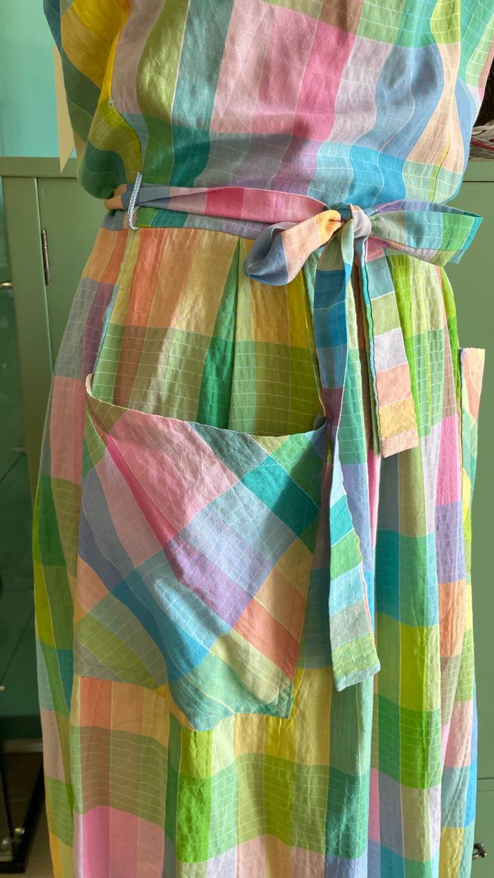 Abitino cotone 1980s does 1950s quadretti arcobaleno - tg.46