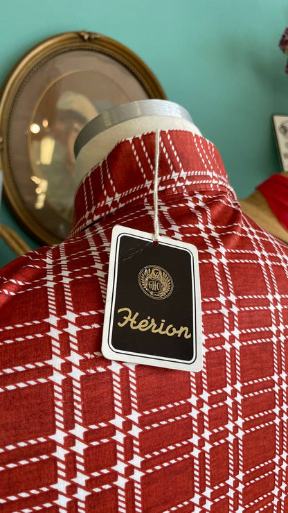 Polo vintage shirt deadstock anni '70 unisex a quadri ruggine