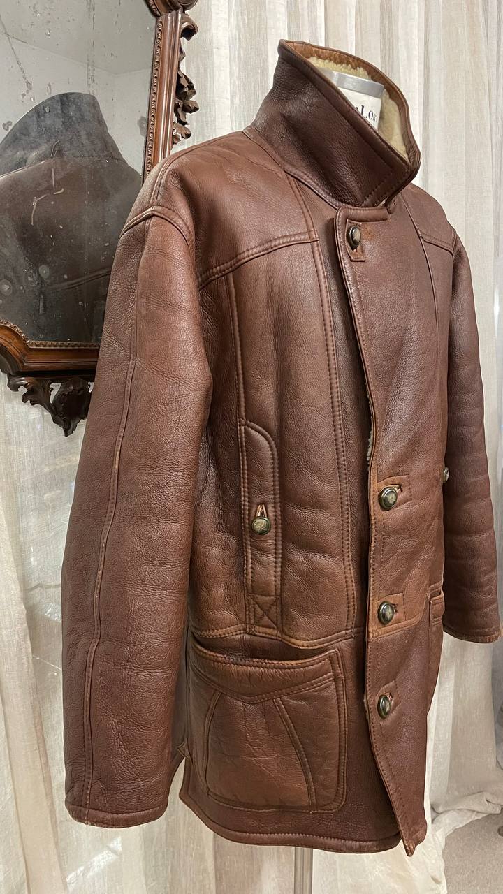 Montone fine 80s - Shearling col.cioccolato - pelle liscia esternamente - tg.52 over