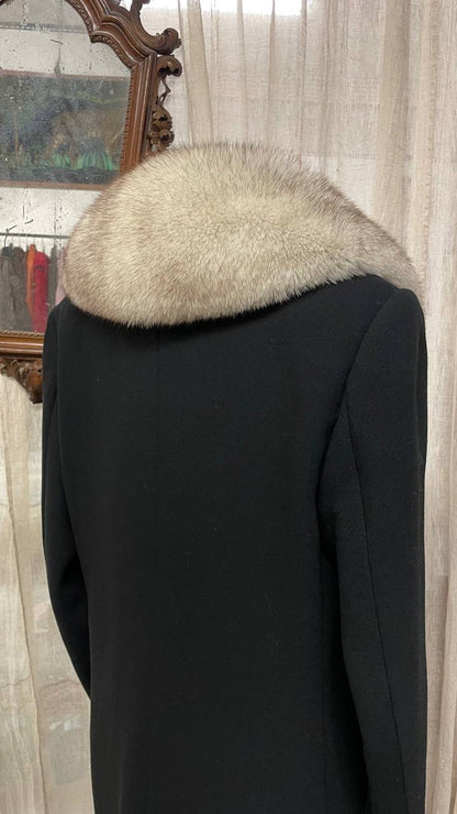 Cappotto vintage sartoriale doppiopetto in crepe con collo in volpe - tg.44/46