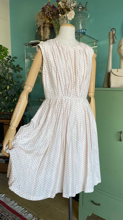 Abito anni 60 in seta pura con pois ciclamino - tg.44