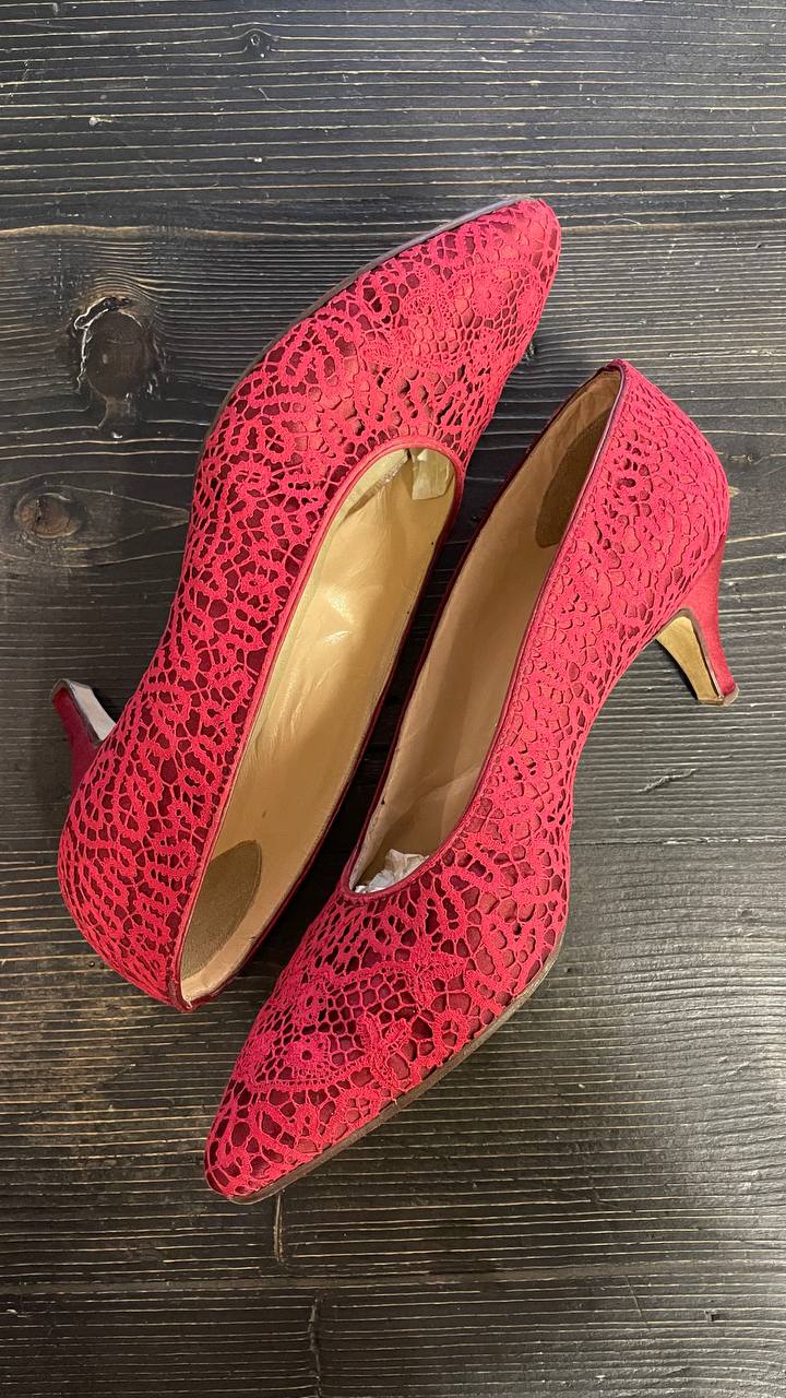 Decollete col.Burgundy fine anni 50 in raso di seta e pizzo - nr. 39,5/40