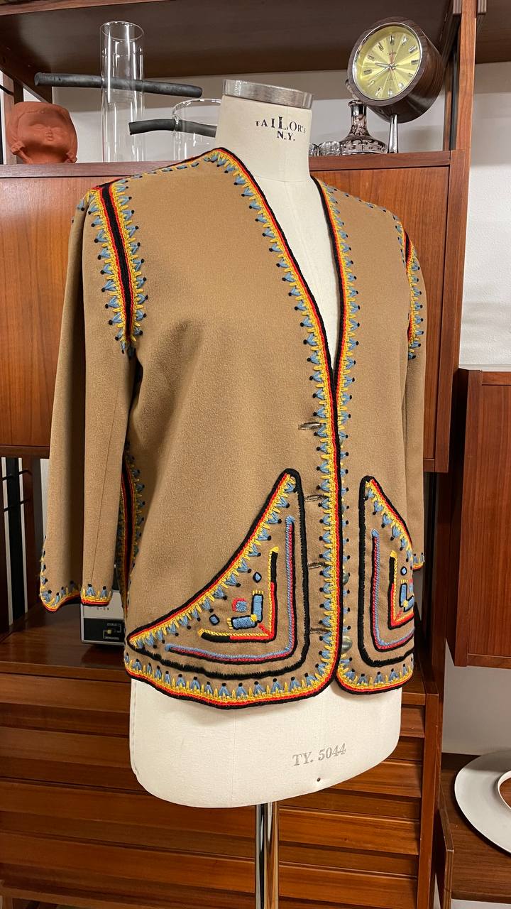 Giacchino folk anni 70 in panno di lana stile messicano - tg.M/L