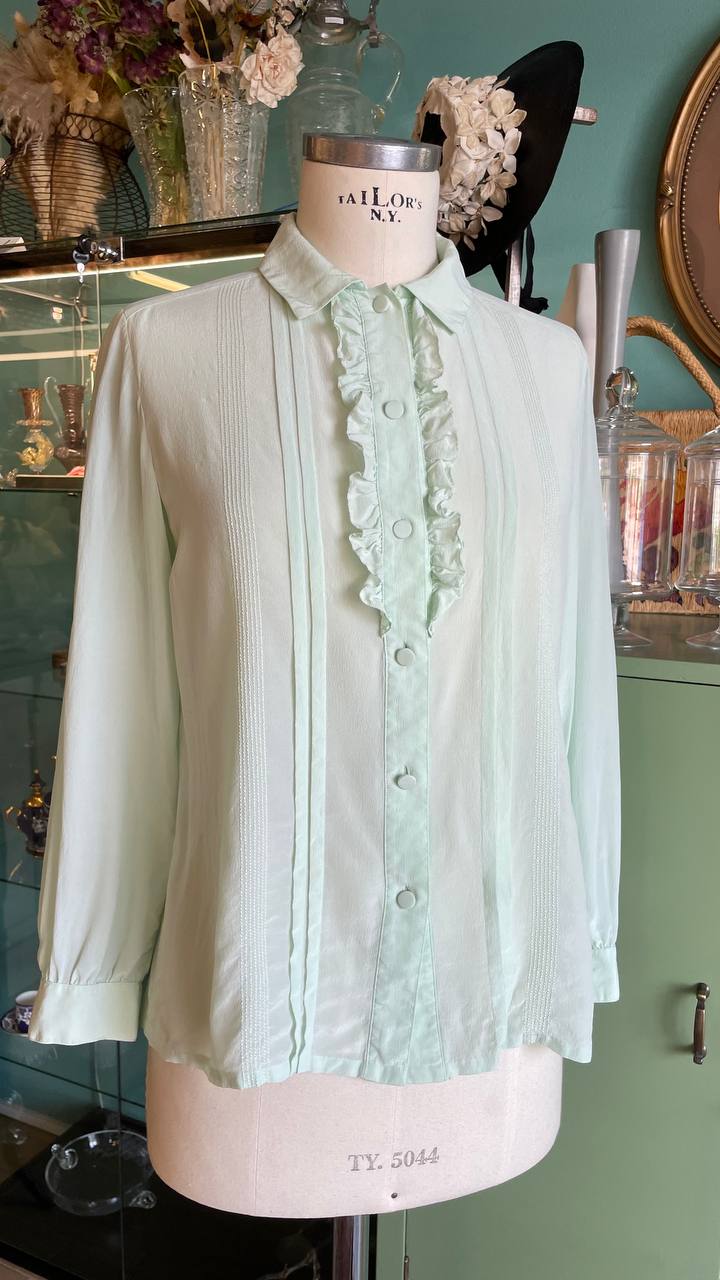 Camicia 100% seta verde pastello tg.S/M