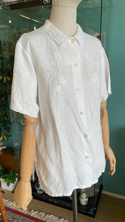 Camicia in cotone anni 50 - ricamata a mano. Tg.48/50