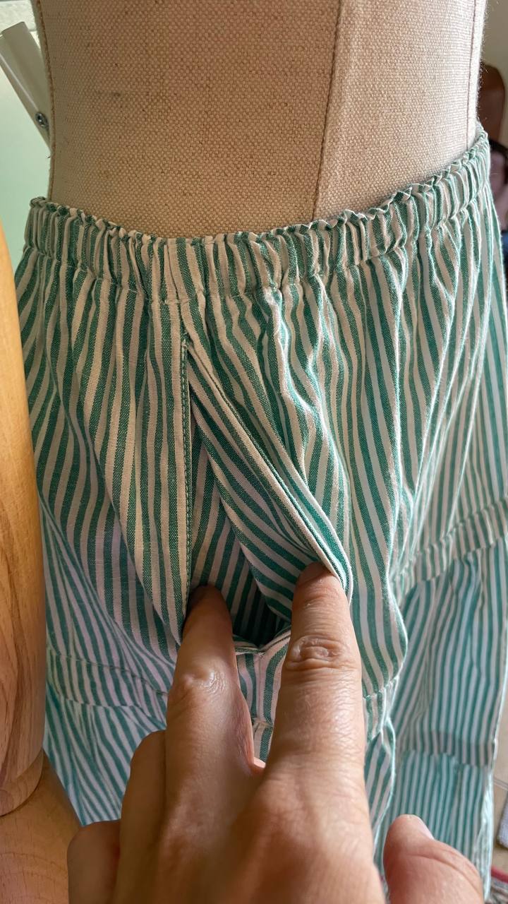 Gonna in cotone a balze - righe verde/bianche tg.M/L