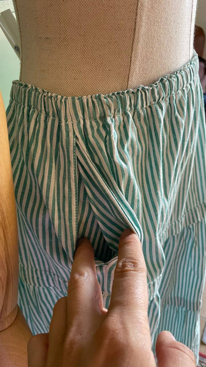 Gonna in cotone a balze - righe verde/bianche tg.M/L